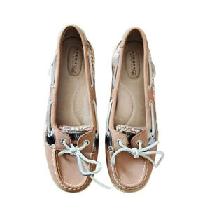 Sperry Topsider Boat Shoes Women Size 7.5 Brown Pink Leather Flat Floral 9102278